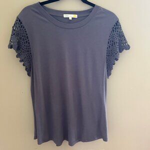 Blue C&C California Crochet Sleeve Flutter Sleeve Tee
